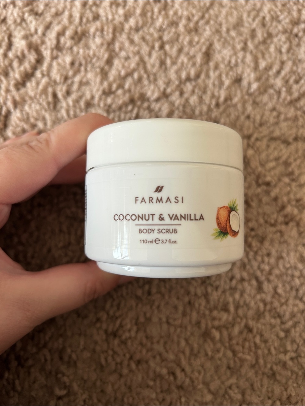 Farmasi Coconut & Vanilla Body Scrub - White Jar with Coconut Accent